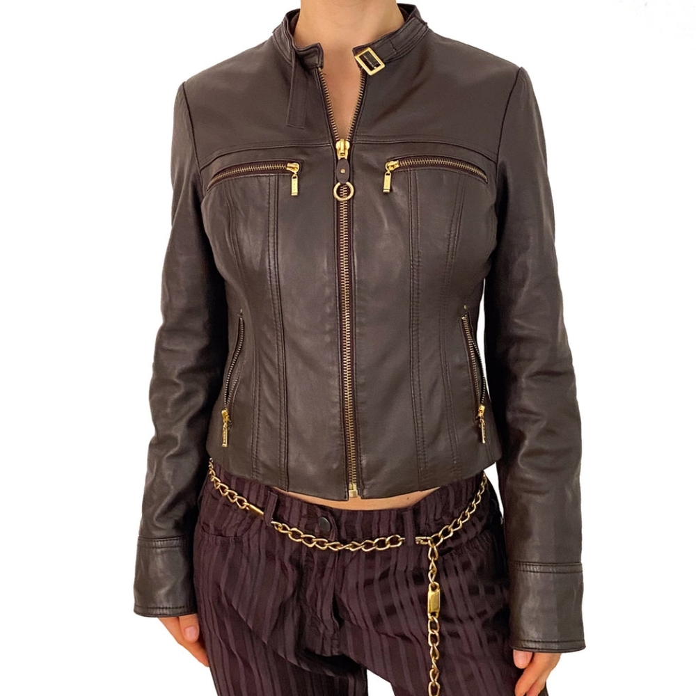 Y2K Bebe Chocolate Leather Jacket size X-Small